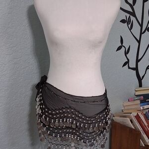 Chic Black Beaded Dance Scarf